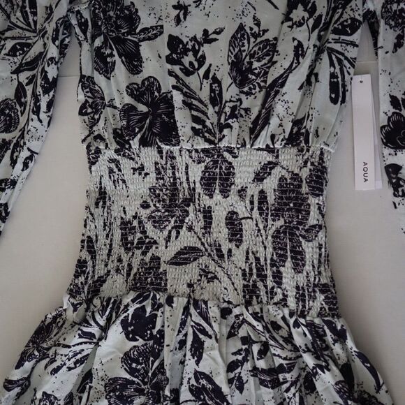 Aqua IDK7298 Women's Sz XS Blue Multi Smocked Floral Print Midi Dress $118 - Picture 12 of 16